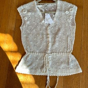 Crochet top covered buttons drawstring  tie